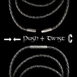 Laden Sie das Bild in den Galerie-Viewer, aufgerollte-leder-kette-geflochten-mit-3mm-durchmesser-in-schwarz-mit-edelstahl-bajonett-verschluss-mit-instruktionen-passend-für-herren-schmuck