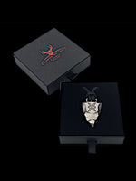 Laden Sie das Bild in den Galerie-Viewer, Faustkeil Titan Anhänger mit Sternzeichen Fische in einem Etui