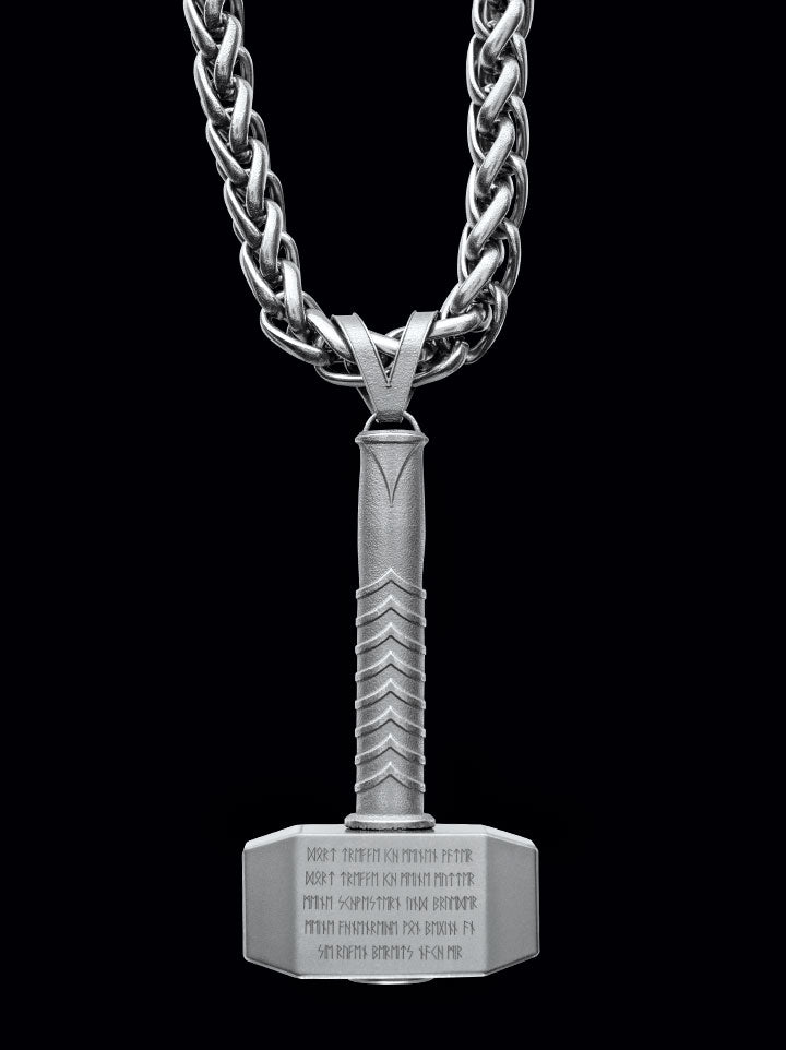 Amulet Thor hammer Mjölnir with runic prayer