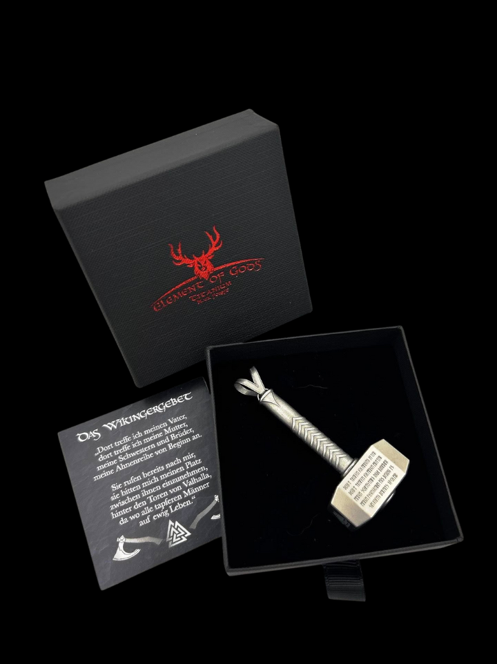 Amulet Thor hammer Mjölnir with runic prayer