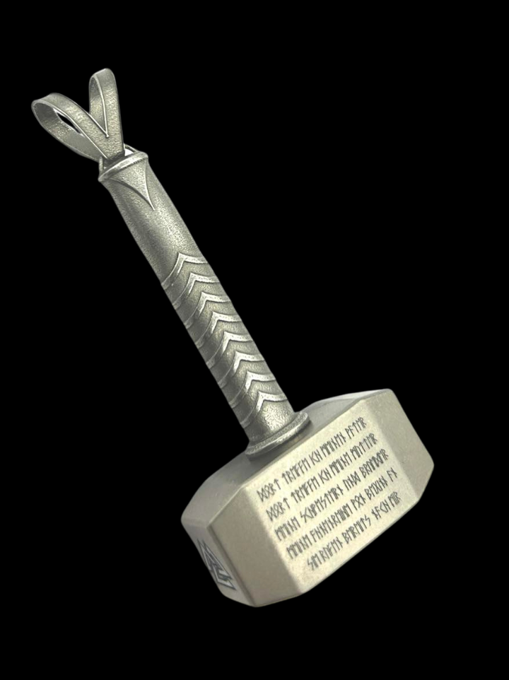 Amulet Thor hammer Mjölnir with runic prayer